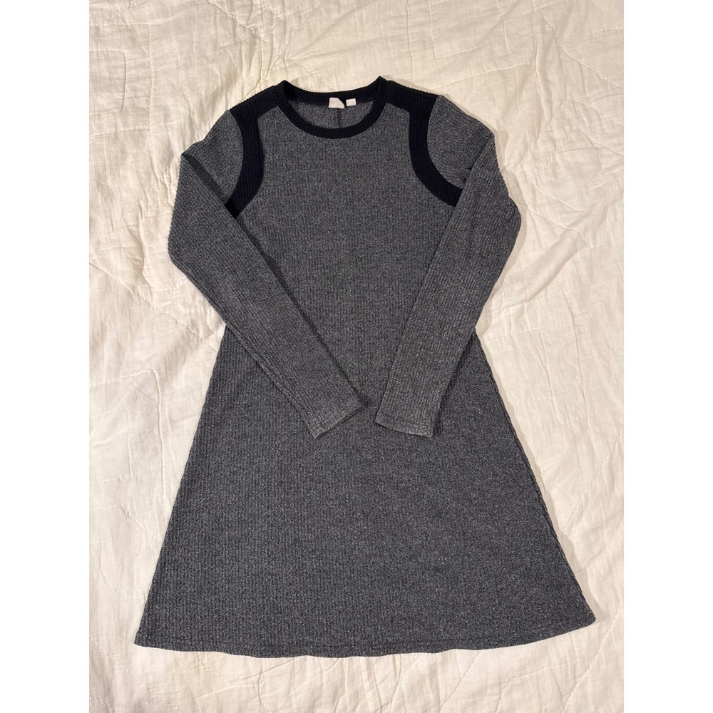 Gap Womens Small Gray Marl Ribbed Knit Long Sleeve Swing Dress Black Trim 200516